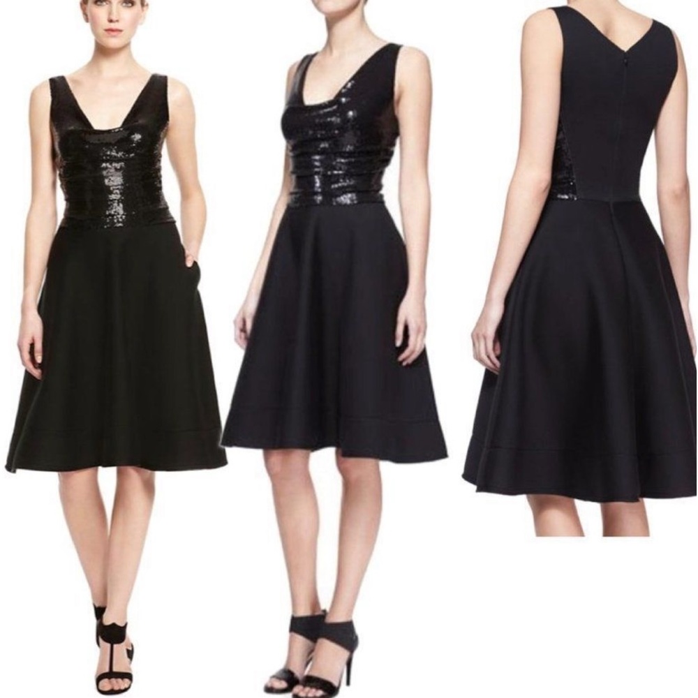Donna Karan Black Label Sequin Bodice A-Line Cocktail Dress Black Size 6